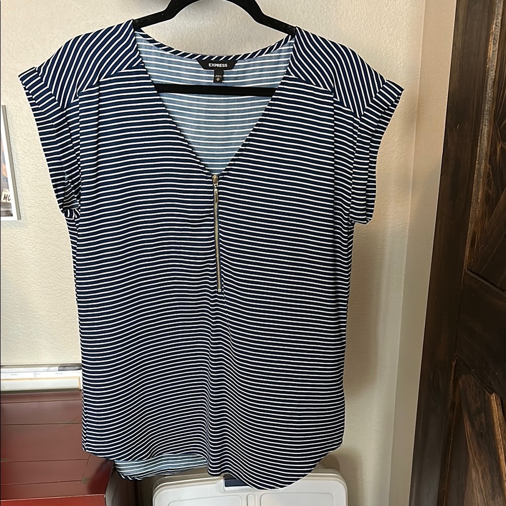 Express Blue and White Cap Sleeve Blouse